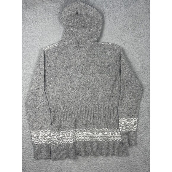 Eddie Bauer Women's Gray Wool-Blend Hooded Cardigan White Snowflake Fair Isle XL - Picture 2 of 7
